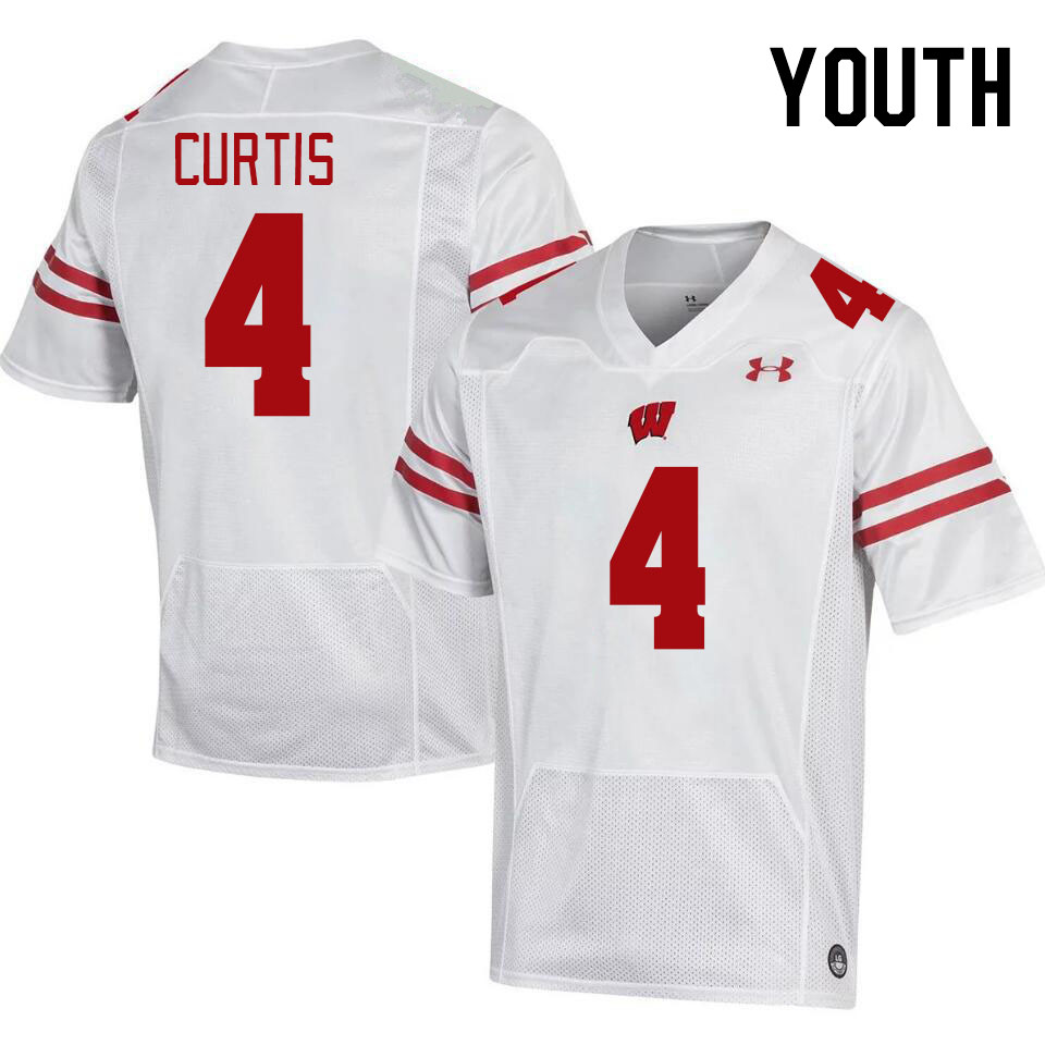 Youth #4 Tackett Curtis Wisconsin Badgers College Football Jerseys Stitched-White